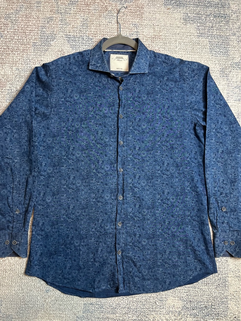 Maurizio Baldassari Brera Denim Blue Floral Button-Up Shirt